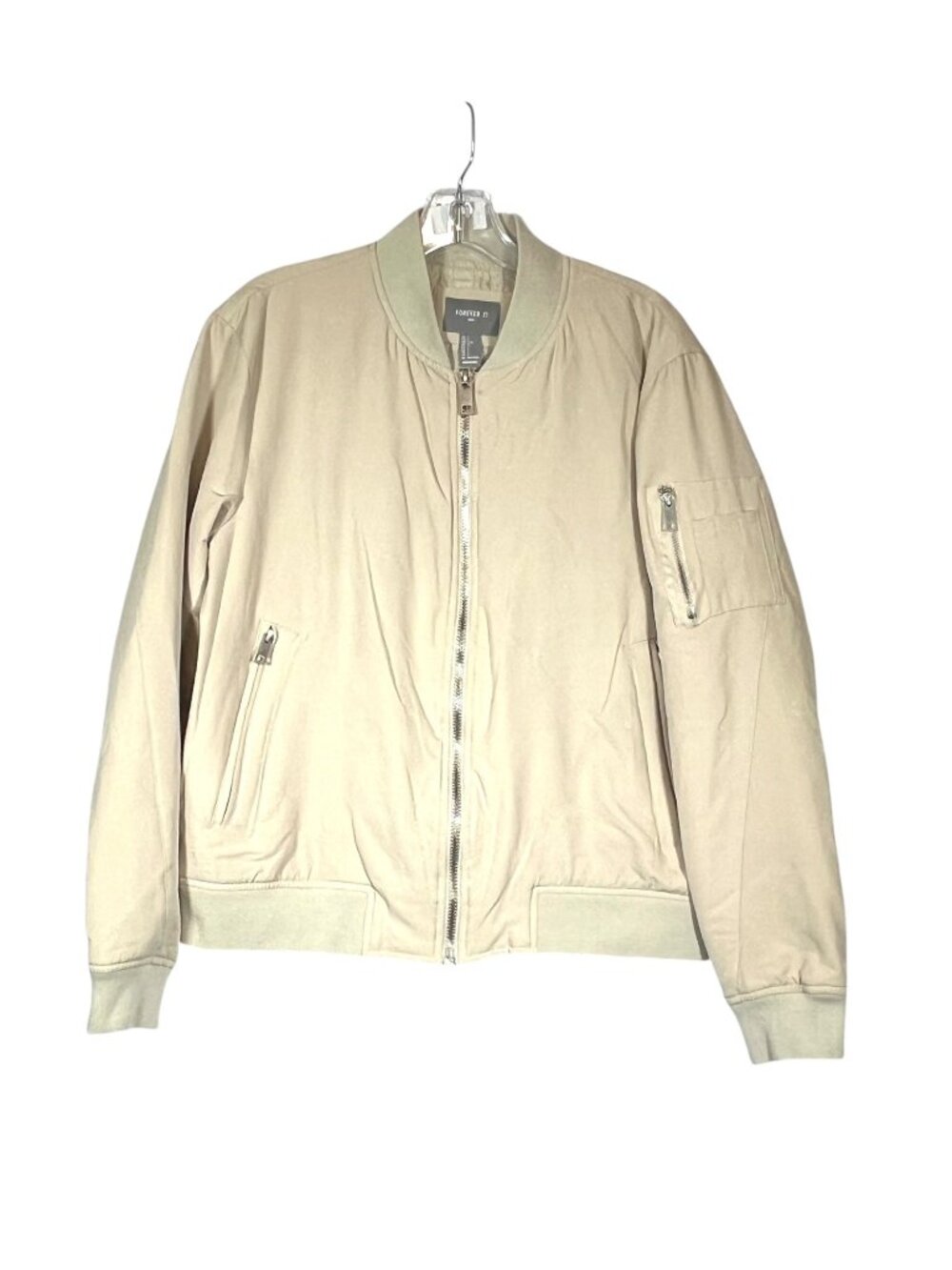 Forever 21 Men Beige Bomber Jacket Size Large Lightweight Full Zip